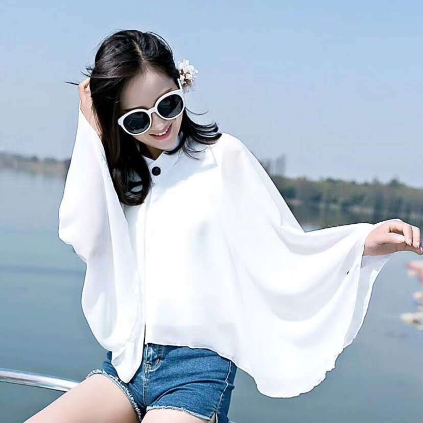 Royal Situ 2023 Sunscreen Shawl Chiffon Shawl One-Piece Wide Shawl Driving Cycling Outer Wear Loose