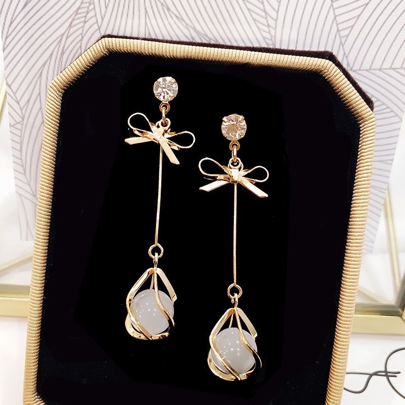 korean internet celebrity opal silver needle earrings elegant face slimming versatile elegant earrings long earrings for women