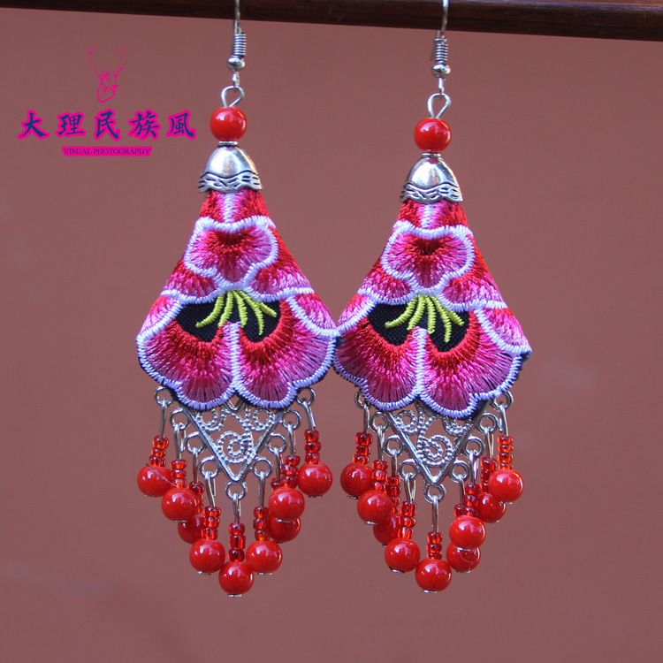 New Female Accessories Earrings Earrings Ethnic Style Embroidered Earrings Embroidered Miao Silver Earrings Jewelry Original Earrings Female Accessories