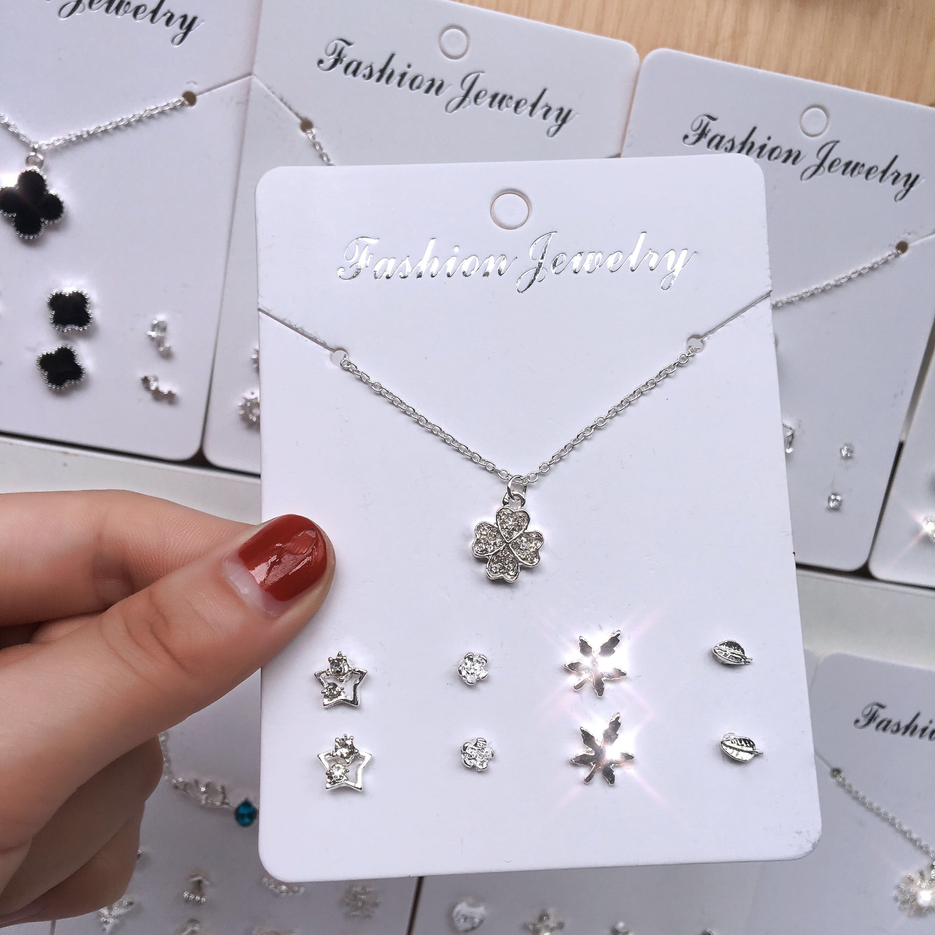 [Necklace Ear Stud Combination] Necklace Female Student Korean Style Clavicle Chain Simple Personality Ear Stud Pendant Combination Set
