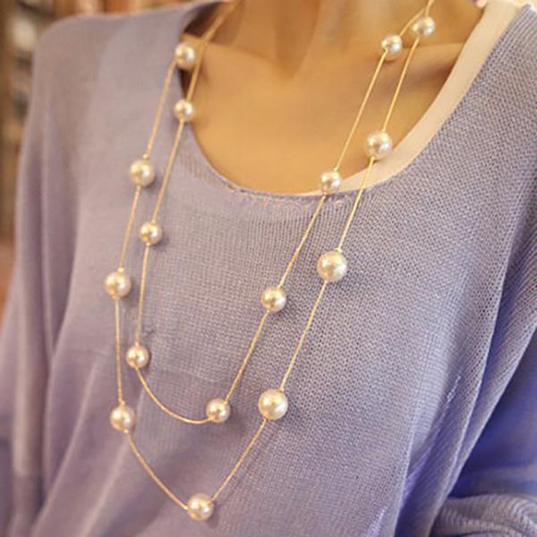 Pearl Double-Layer Knotted Fashion Sweater Chain Korean Style Autumn and Winter Women's Long Necklace Clothes Accessories Ornaments Lanyard