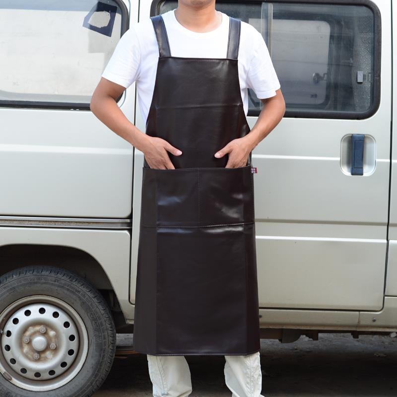 Strap Barmskin Waterproof and Oil-Proof Soft Leather plus Size Extra Long Wear-Resistant Work Clothes Unisex Kitchen Pu Leather Apron