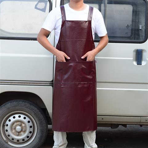 Strap Barmskin Waterproof and Oil-Proof Soft Leather plus Size Extra Long Wear-Resistant Work Clothes Unisex Kitchen Pu Leather Apron