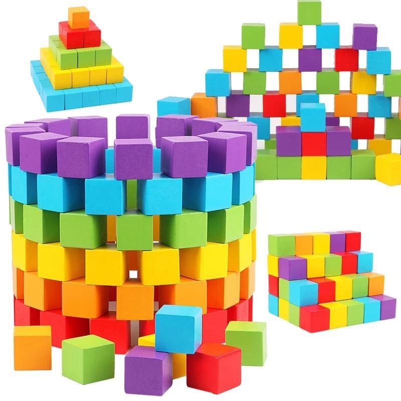 Cube Building Blocks Mathematics Teaching Aids Wooden Cube-Shaped Small Square Geometric Building Blocks Kindergarten Children's Educational Toys