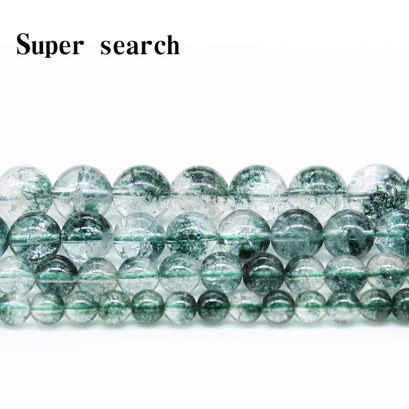 green phantom quartz crystal loose beads handmade string round beads men‘s and women‘s bracelet semi-finished diy accessories jewelry buddha chain