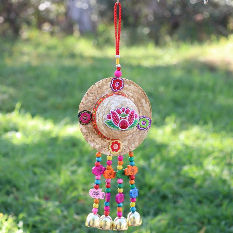 Yunnan National Style Craft Wind Chimes Home Ornament Handmade Straw Woven Straw Hat Bar Inn Pendant Wind Chimes
