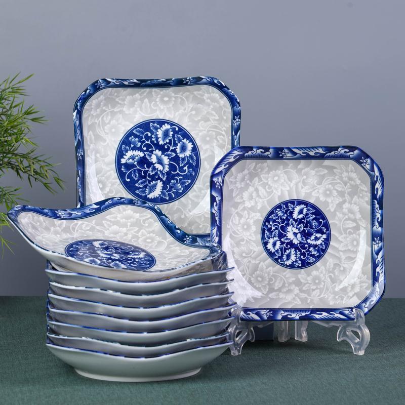 household dish fish plate set creative square plate dinner plate bowl combination chinese ceramic tableware microwave-free