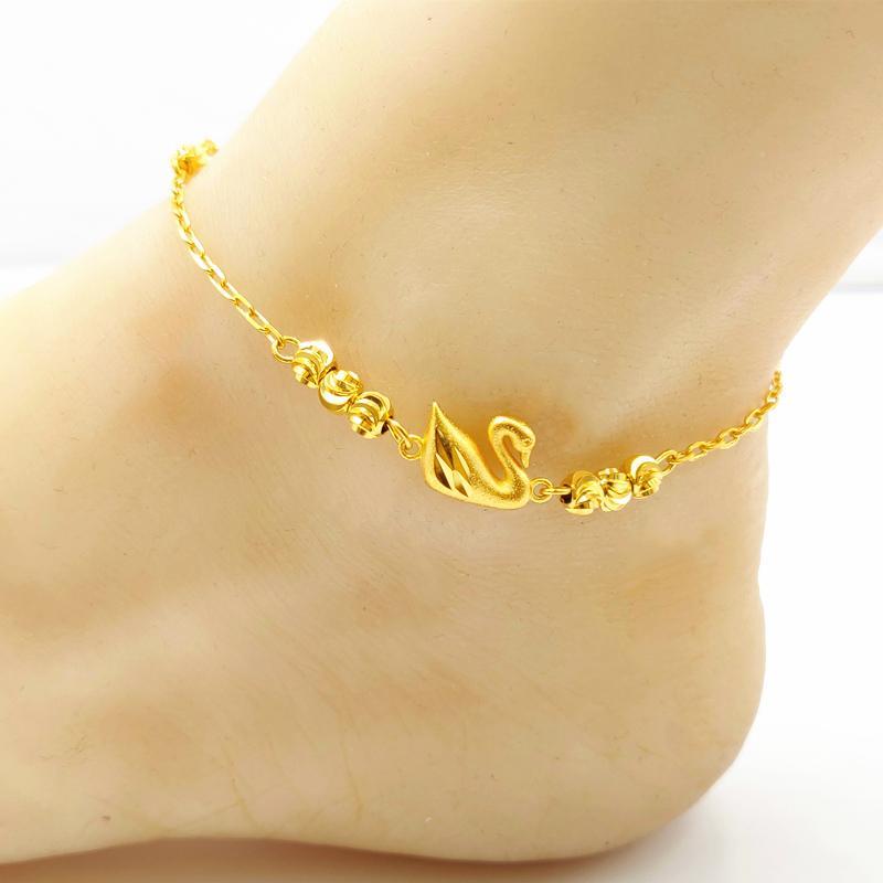 Summer New Brass Gold-Plated Anklet Female Little Swan Beads Vietnam Placer Gold Anklet Ornament No Color Fading