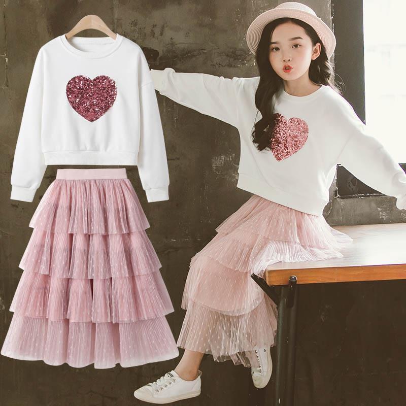 girls‘ spring clothing new dress western style suit 13-year-old girl princess dress children and teens two-piece suit skirt