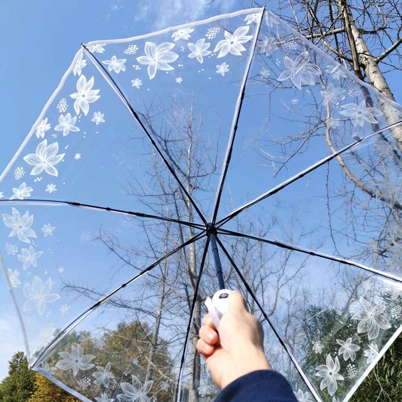 transparent umbrella female folding as summer flower white goddess internet sensation umbrella mori creative student automatic transparent umbrella