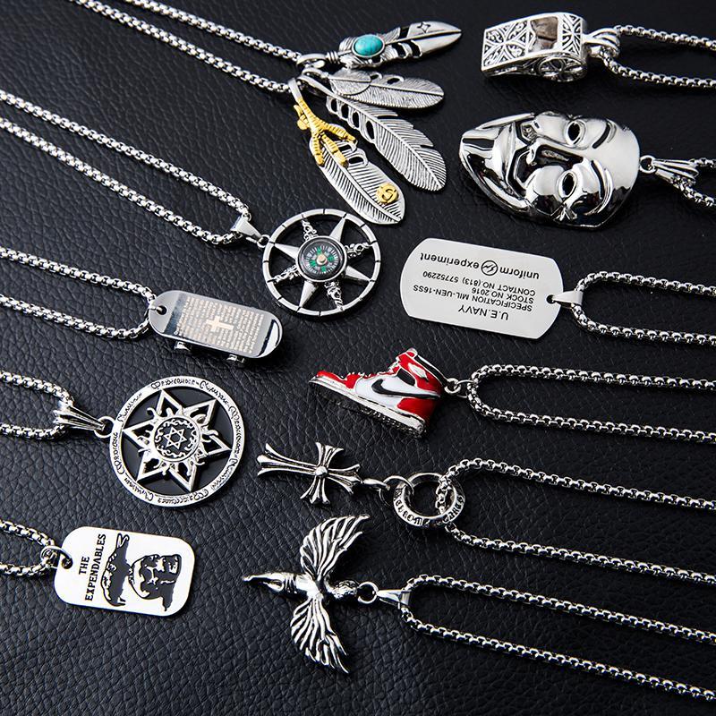 Long Hip Hop Necklace Men's Fashionable Street Cool All-Matching Titanium Steel Sweater Chain Internet Celebrity Ins Pendant Female Disco Jumping Accessories