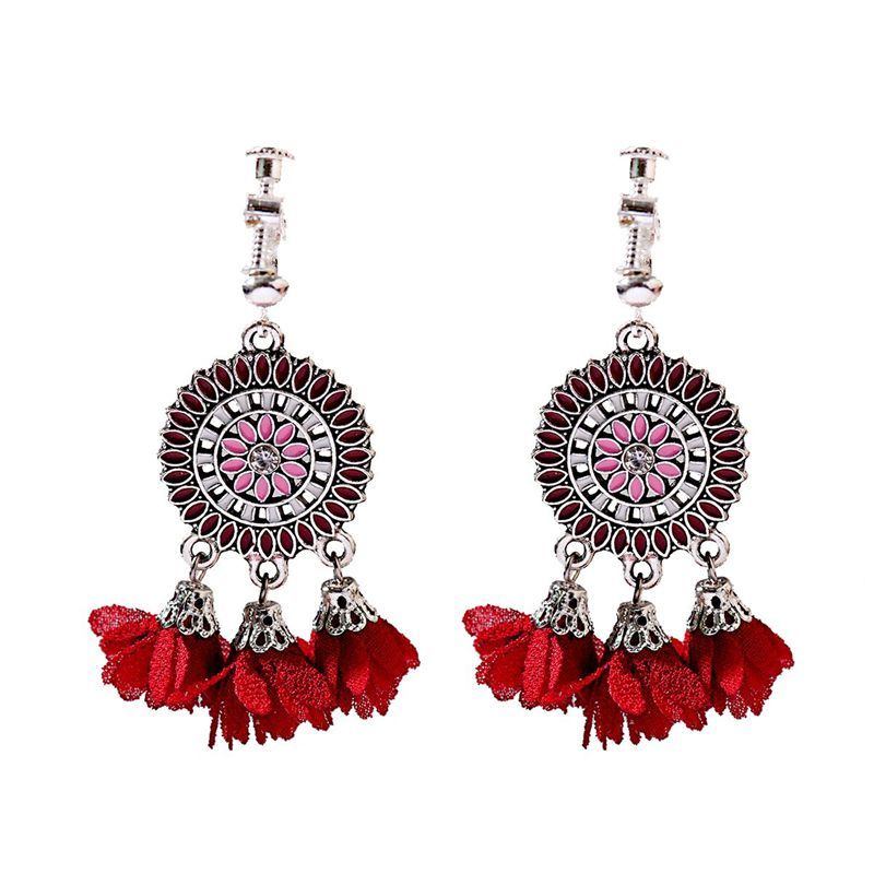 High-Grade Spiral Painless Ear Clip without Pierced Female Retro Hong Kong Style Temperament Bohemian Ethnic Style Tassel Earrings