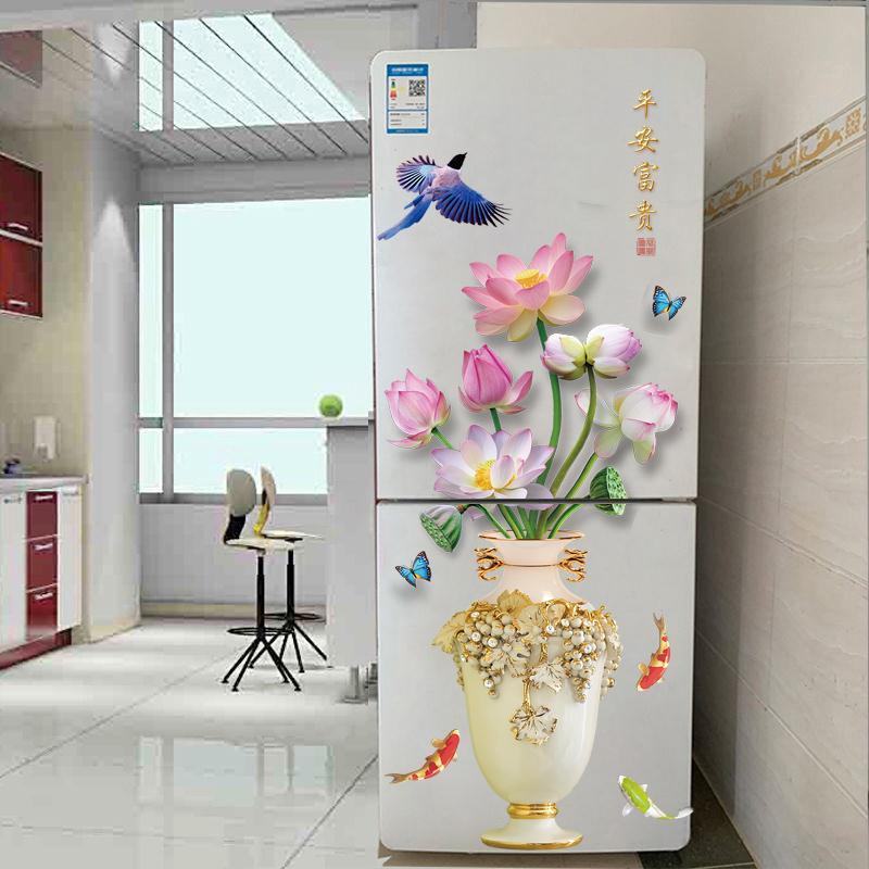Fridge Stickers Decoration Door Refurbishing Sticker Chinese Style Classical Flower 3D Three-Dimensional Creativity Personalized Removable Stickers