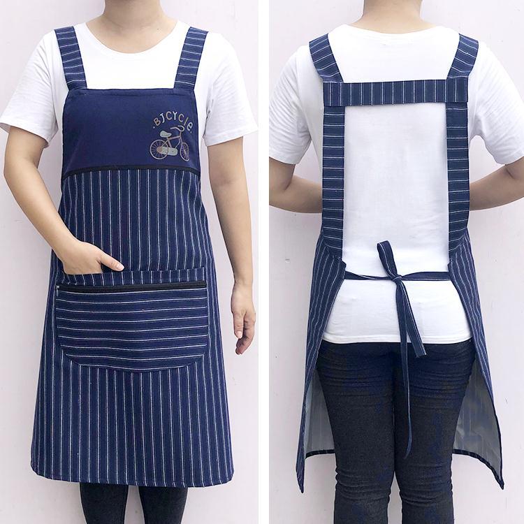 Women's Cotton Apron New Home Kitchen Cooking Oil-Proof Overclothes Cotton and Linen Apron Men's Waterproof Work Clothes