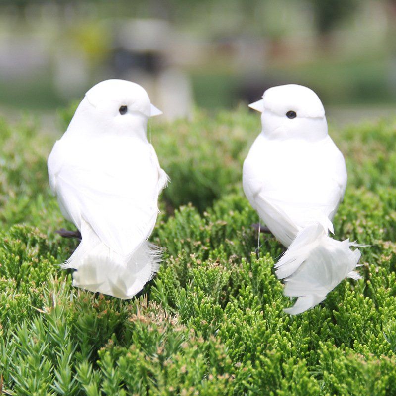 Artificial White Bird Decoration True Feathers Fake Bird Binding Bonsai Wall-Hung Decorations Hanging Branch White Pigeon Model