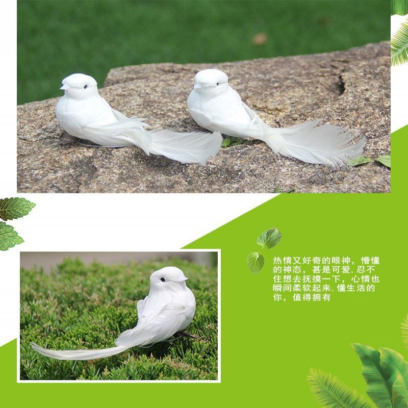 Artificial White Bird Decoration True Feathers Fake Bird Binding Bonsai Wall-Hung Decorations Hanging Branch White Pigeon Model