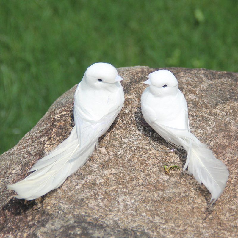 Artificial White Bird Decoration True Feathers Fake Bird Binding Bonsai Wall-Hung Decorations Hanging Branch White Pigeon Model