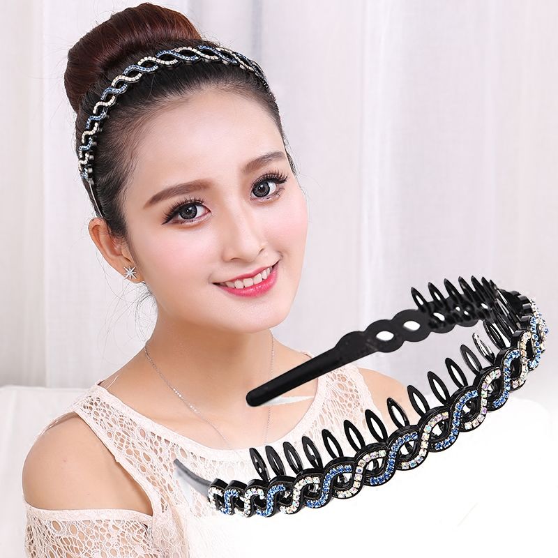 Headband Female Rhinestone Headband Clip Korean Style All-Match Hairpin Toothed Non-Slip Hairpin Adult Hair Pressing Headwear for Face Washing