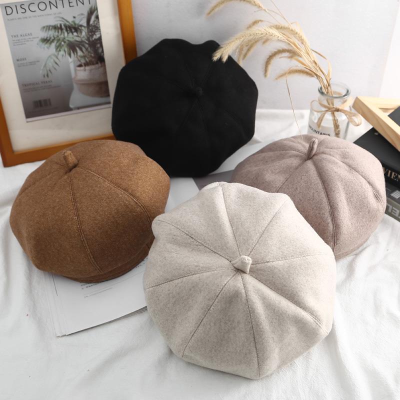 beret women‘s autumn and winter korean style simple children small head circumference octagonal cap british retro cute pumpkin painter hat