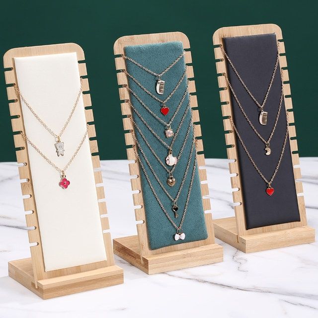 New Bamboo Wood Fashion Necklace Display Stand Jewelry Pendant Rack Creative Ornament Rack Window Jewelry Display Props