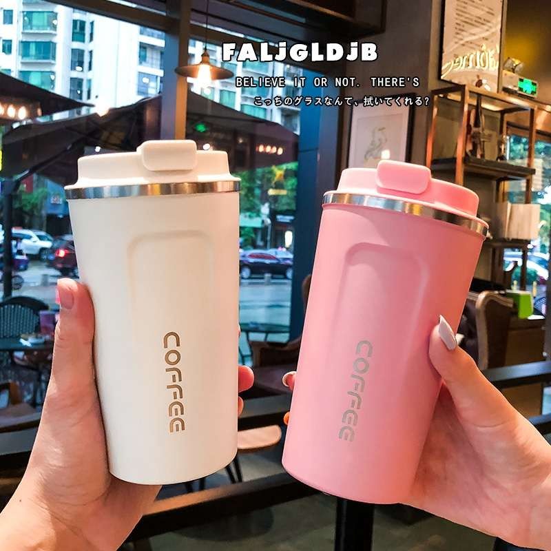 korean-style simple water cup ins office tea flip coffee cup men and women couple stainless steel vacuum cup