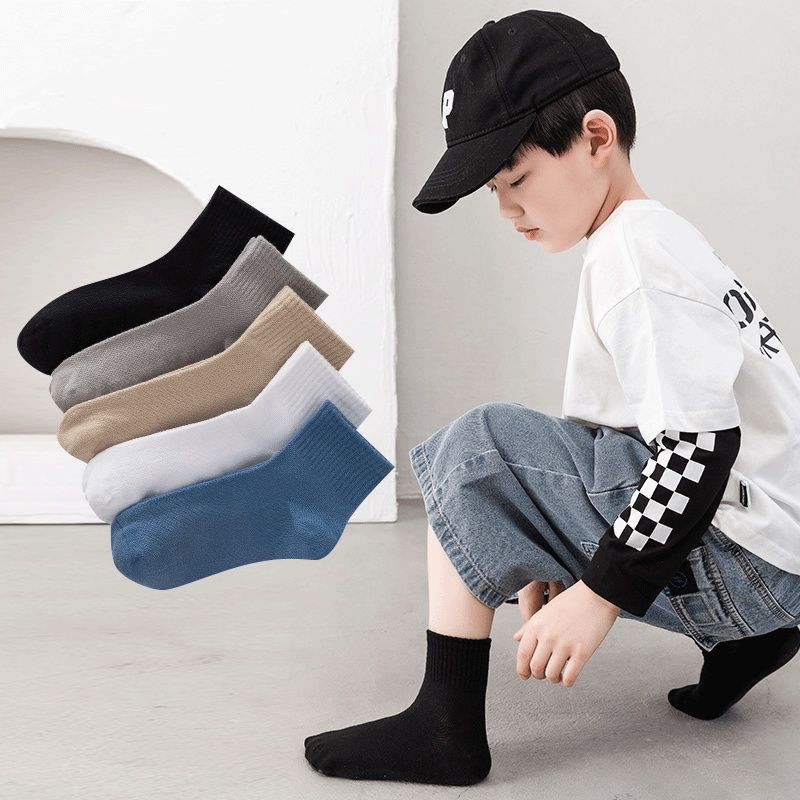 children‘s socks summer thin pure cotton black and white tube socks boy girl baby mesh breathable students‘ socks