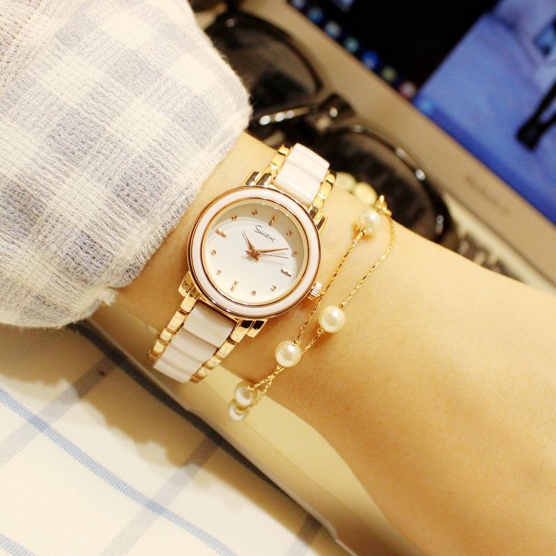 Genuine Women's Ceramic Watch Women's White Korean-Style Fashion Quartz Watch Fashion Casual Student Bracelet Watch Waterproof