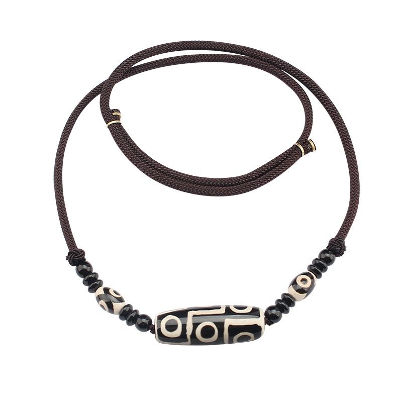 Genuine Tibetan Agate Dzi Bead Necklace Necklace Men's Simple All-Match Laid-Back Accessories Sweater Chain Women Send Certificate