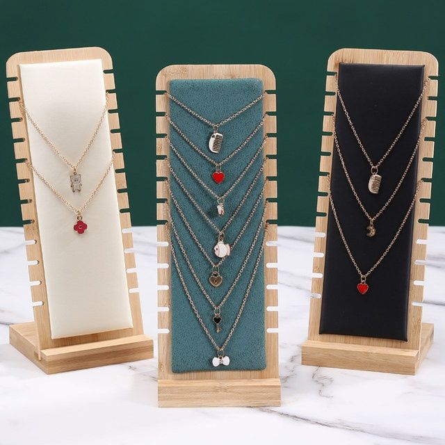 New Bamboo Wood Fashion Necklace Display Stand Jewelry Pendant Rack Creative Ornament Rack Window Jewelry Display Props