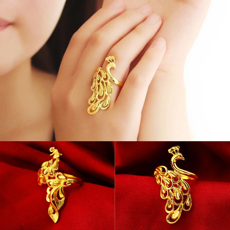 Hong Kong Alluvial Gold Ring Female Versatile Opening Index Finger Ring Ring Female Ins Color Ring Female Jewelry Gift