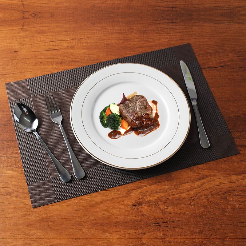 creative golden trim black line steak plate western cuisine plate household ceramic round flat plate western tableware knife， fork and spoon suit