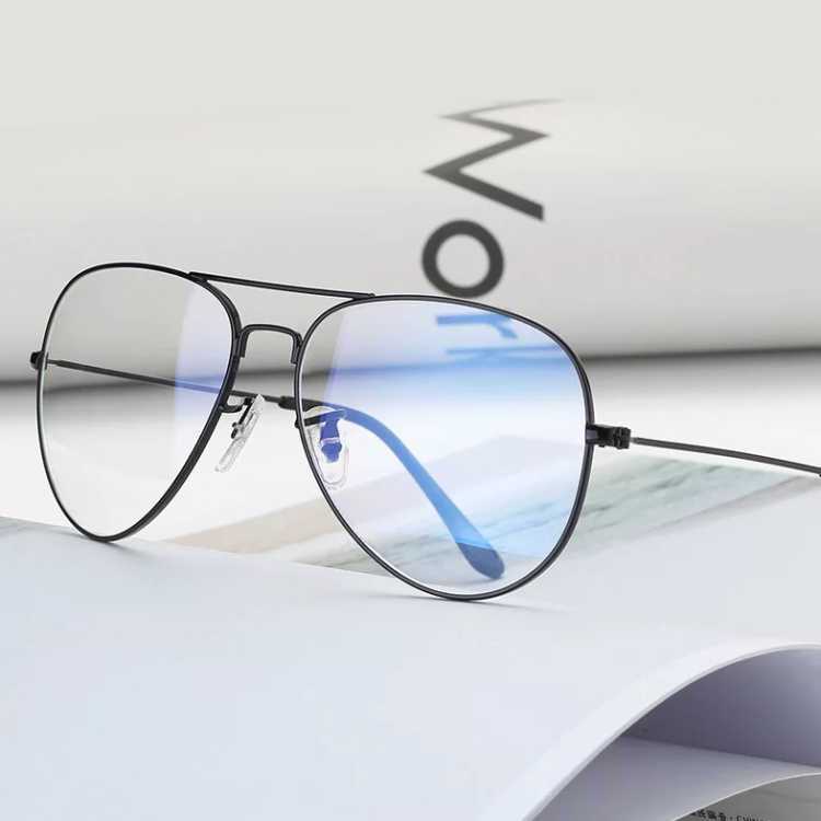 Transparent Aviator Sunglasses Plain Glasses Men and Women round Frame Decoration Glasses Radiation Protection Vintage Myopia Eyes Student Large Frame