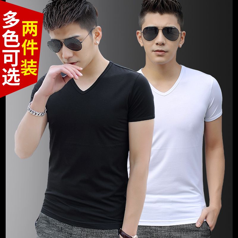 [buy one get one free] short-sleeved t-shirt men‘s summer underwear blouse v-neck solid color black slim-fit half-sleeve fashion sports t-shirt