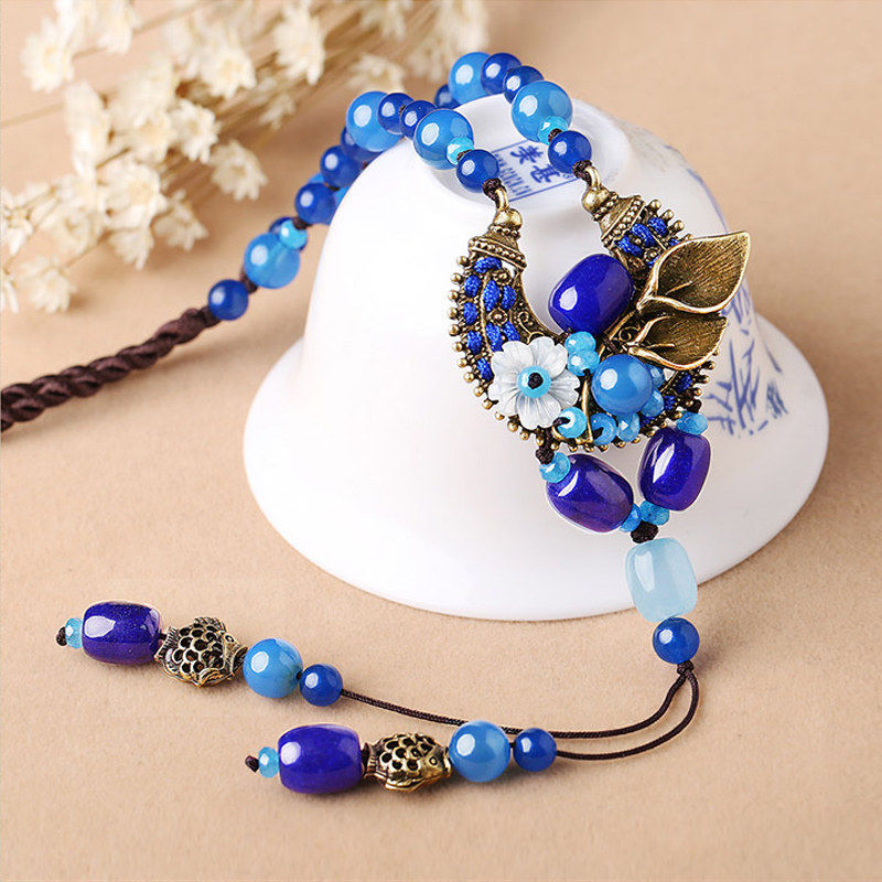 Ethnic Sweater Chain Children's Long Retro Necklace Tassel Pendant Hand-Woven Student Chinese Style Ornament