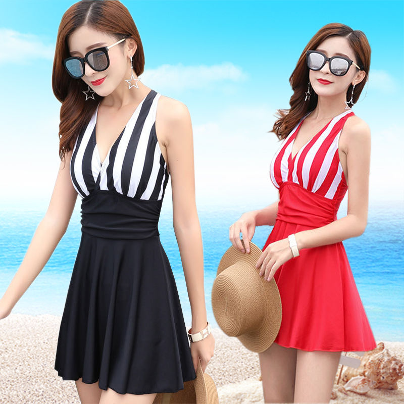 one-piece slimming swimsuit for women conservative cover belly steel support skirt plus size small chest push up student sexy swimming hot spring