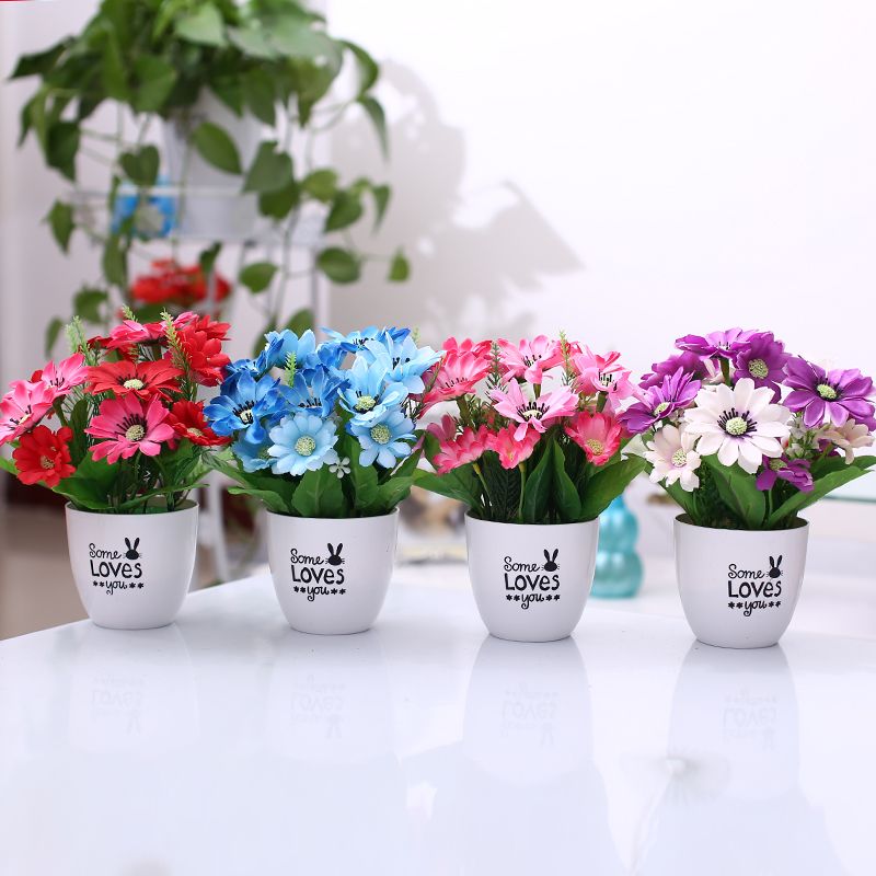 Decorative Small Pot Plastic Flowers Fake/Artificial Flower Set Bonsai Decoration Living Room Home Flower Arrangement Potted Plant