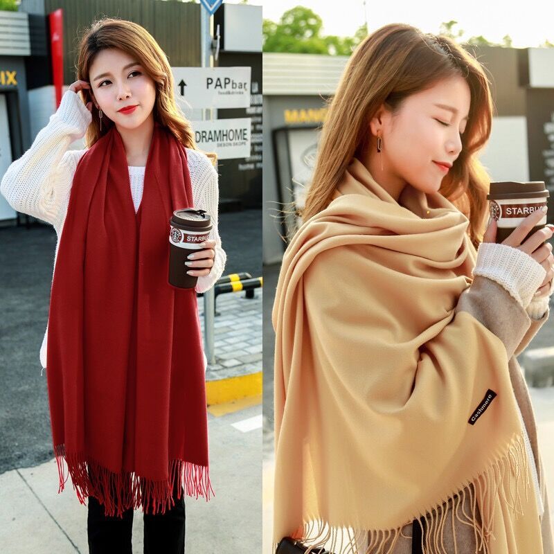 cashmere texture solid color artificial cashmere scarf women‘s shawl autumn and winter warm all-matching dual-use red scarf wholesale