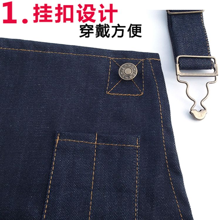 Very Affordable] Fashion Jean Apron Antifouling Thickening and Wear-Resistant Canvas Adult Kitchen Restaurant Barista Work Clothes