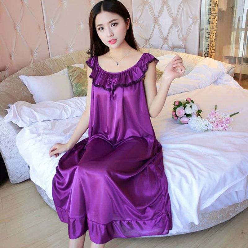 （can be worn within 105.00kg） pajamas women‘s summer ice silk plus-sized plus-sized loose long dress women‘s plus size homewear