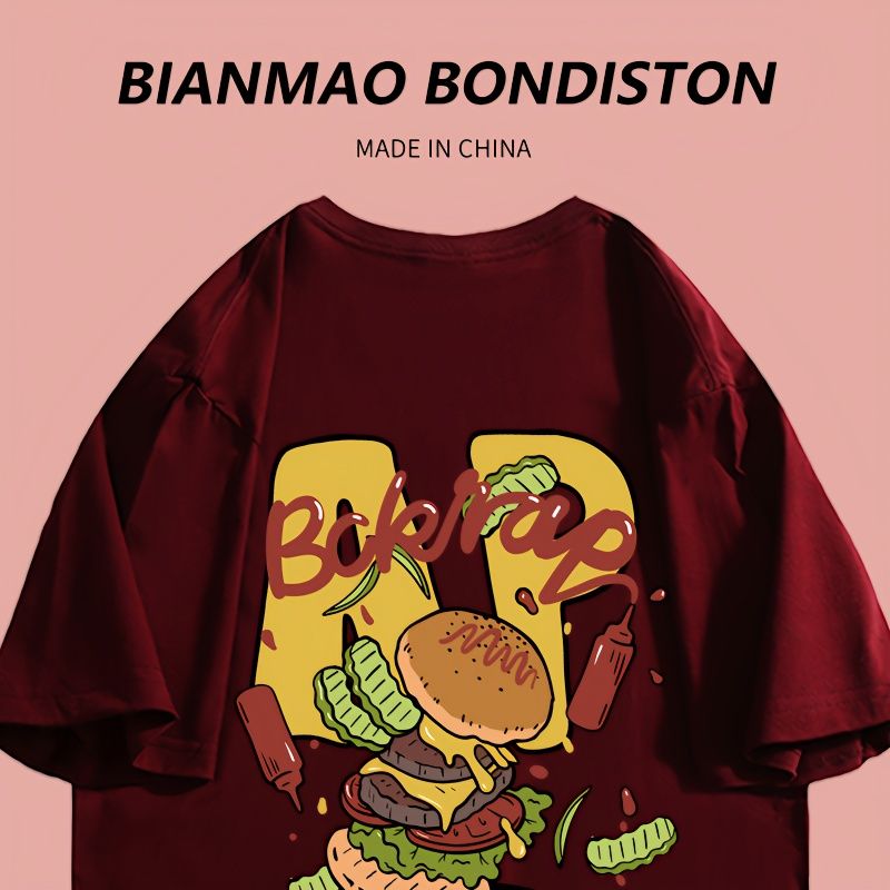 2023 summer new student party good things cartoon printing wine red girlfriends Korean version of ins short-sleeved T-shirt