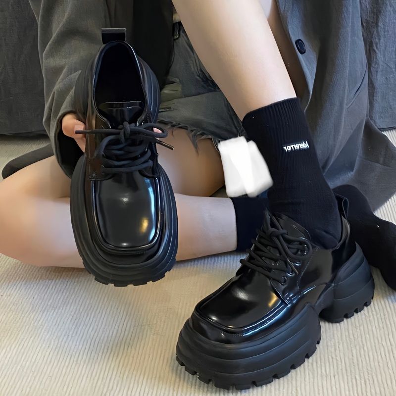厚底小皮鞋軟底松糕女2023春大頭復古法式高跟瑪麗珍英倫風樂福鞋