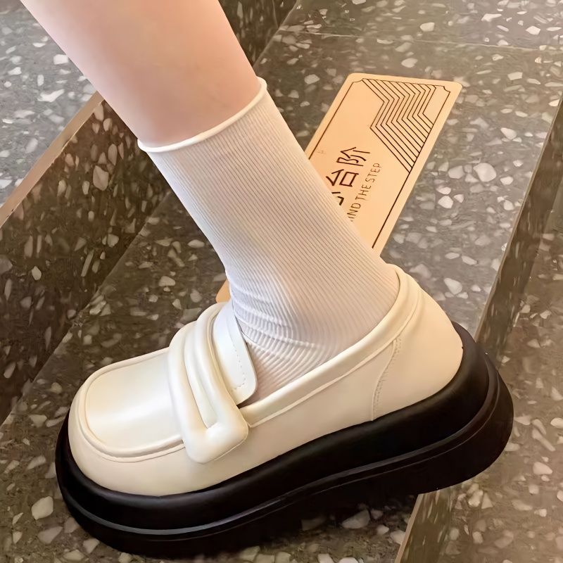 WRQC女鞋旗艦店小皮鞋女秋季2023新款復古單鞋英倫一腳蹬松糕樂福