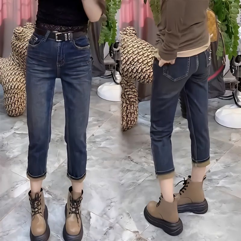 復古水洗牛仔煙管褲女秋季新款寬鬆彈力顯瘦直筒褲洋氣百搭九分褲