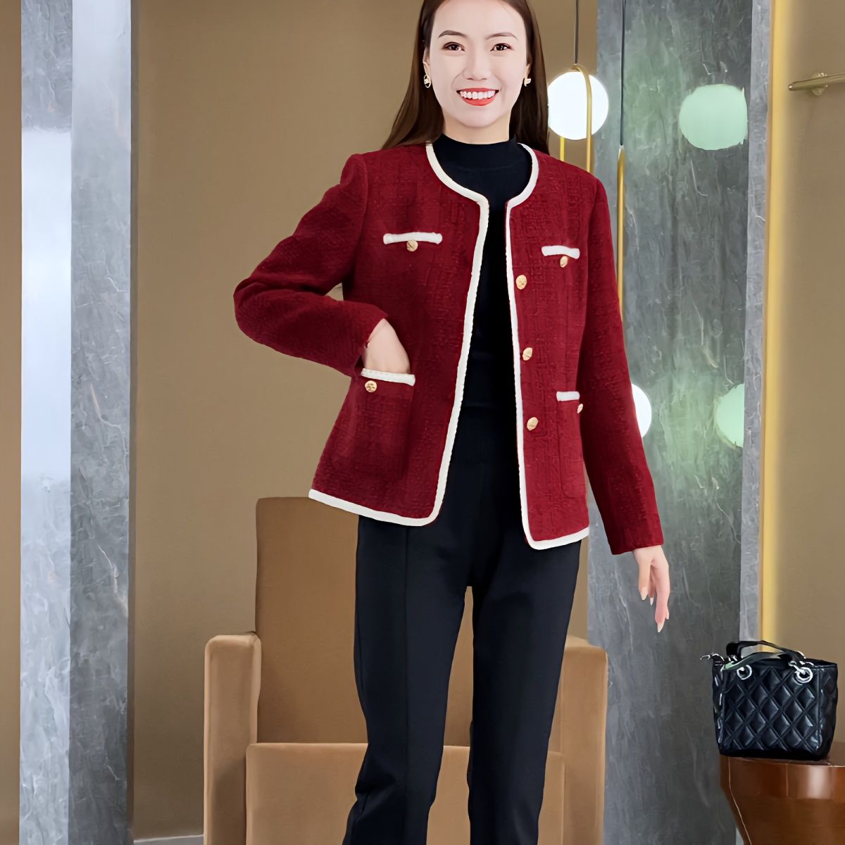 Xiaoxiangfeng jacket women's spring and autumn 2023 new style this year's popular women's red small suit woolen top