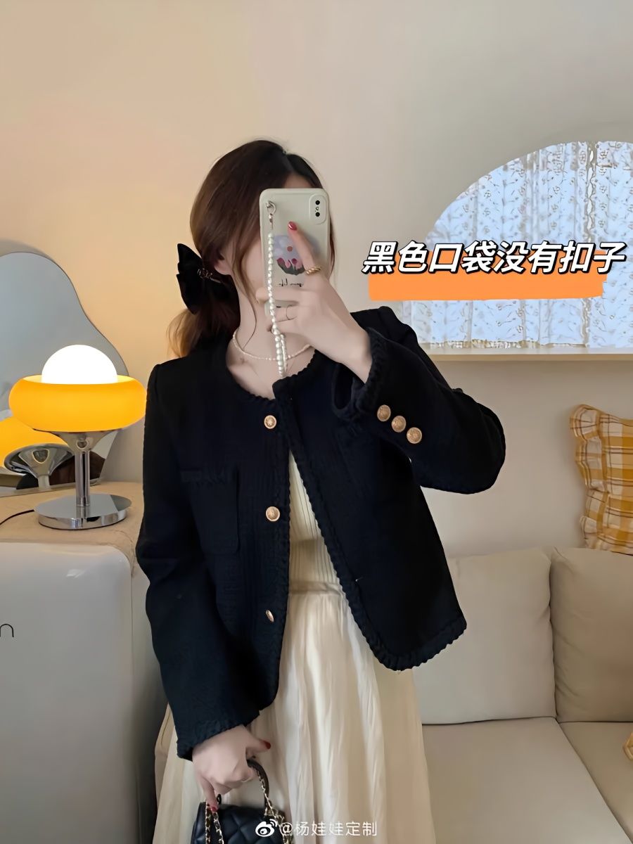 This year's popular 2023 spring women's black small fragrant woolen suit ladies woolen coat small tops
