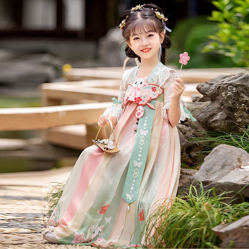 漢服女童兒童古裝2023新款連衣裙超仙襦裙春夏中國風古風春款唐裝