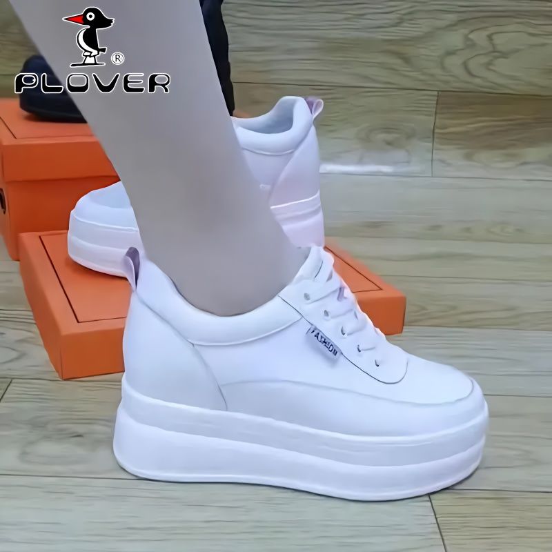 PLOVER啄木鳥內增高小白鞋矮個子8cm2023新款厚底松糕顯腳休閒鞋