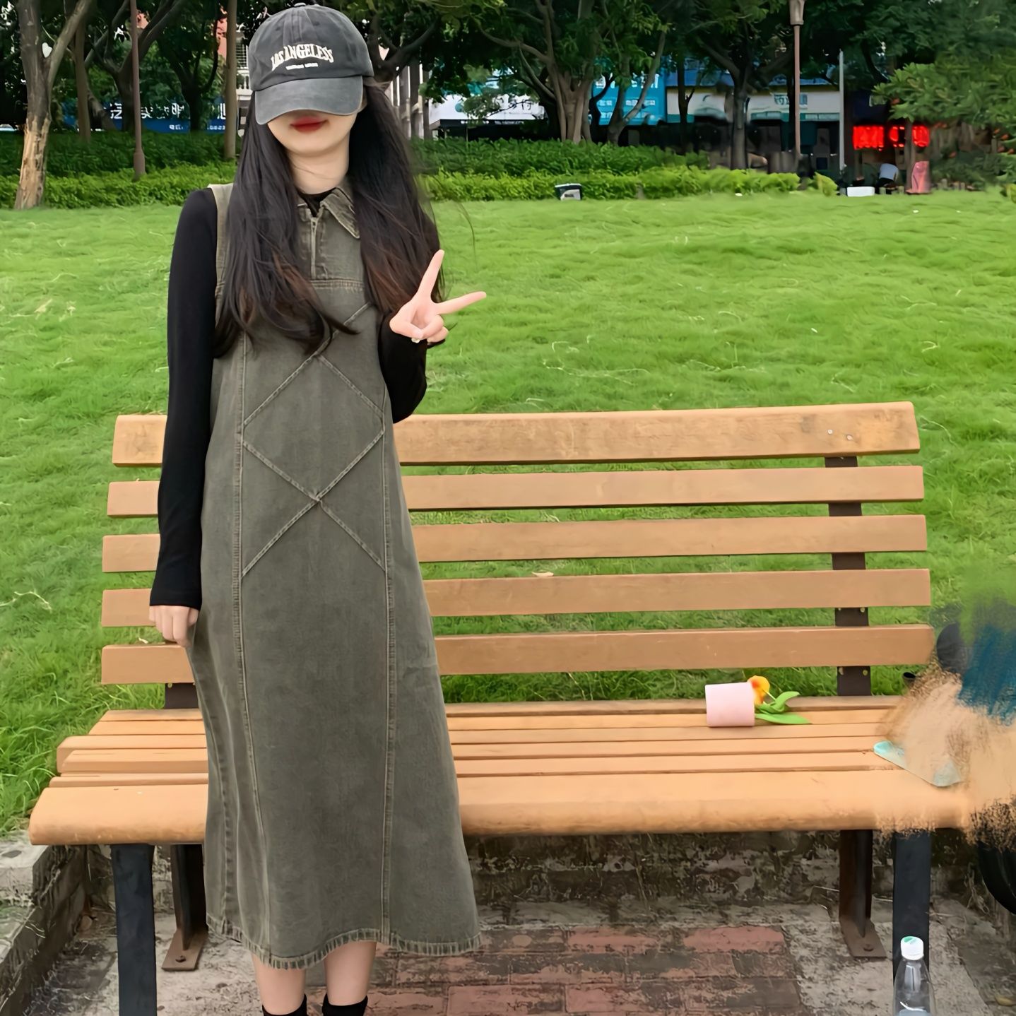 College style spring and autumn new denim dress women's senior slimming niche small Japanese design sense straight tide