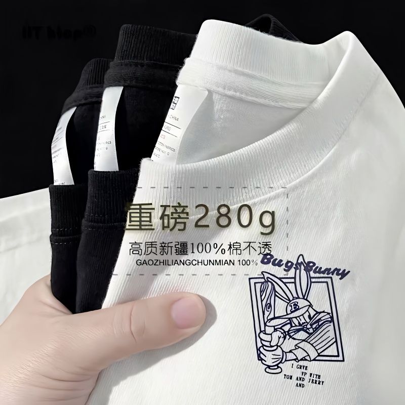 重磅280g新疆棉夏季寬鬆純棉短袖t恤男女裝衣服衫潮牌情侶裝半袖