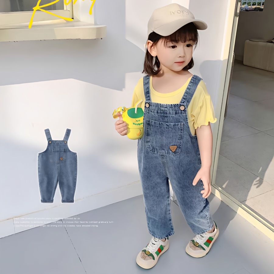 童裝女童休閒牛仔背帶褲春秋2023新款女寶洋氣連體褲子可愛小香風